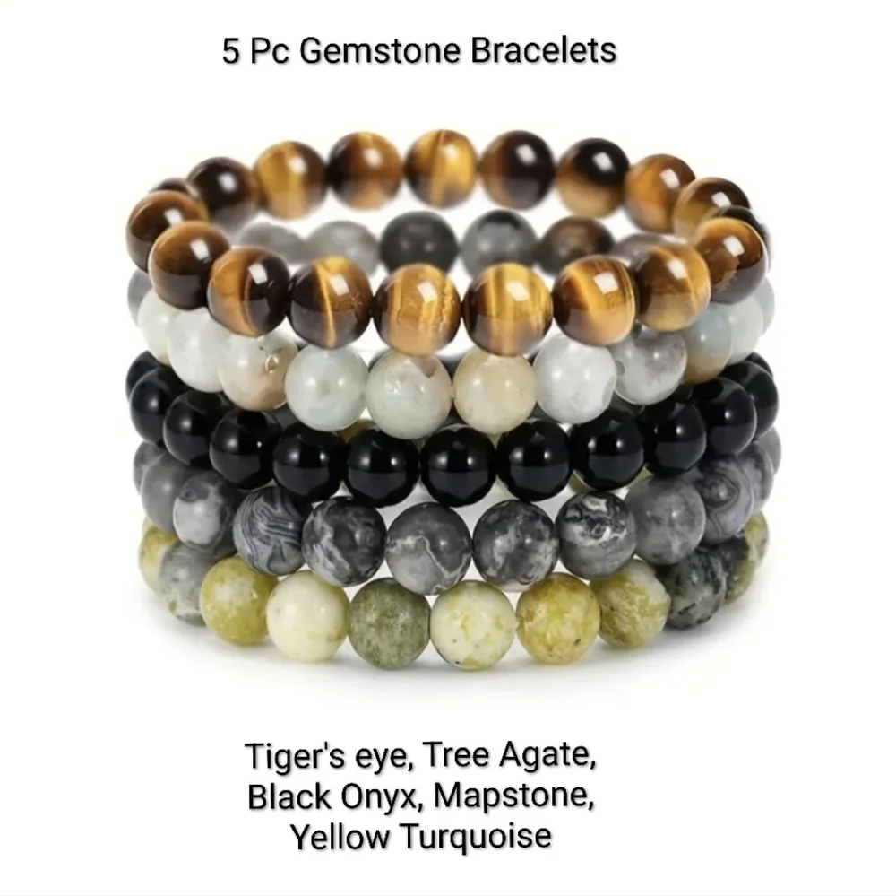 Natural Stone Bracelet Set Bohemian 70s Style Bracelets Jewelry Gift Idea Gifts